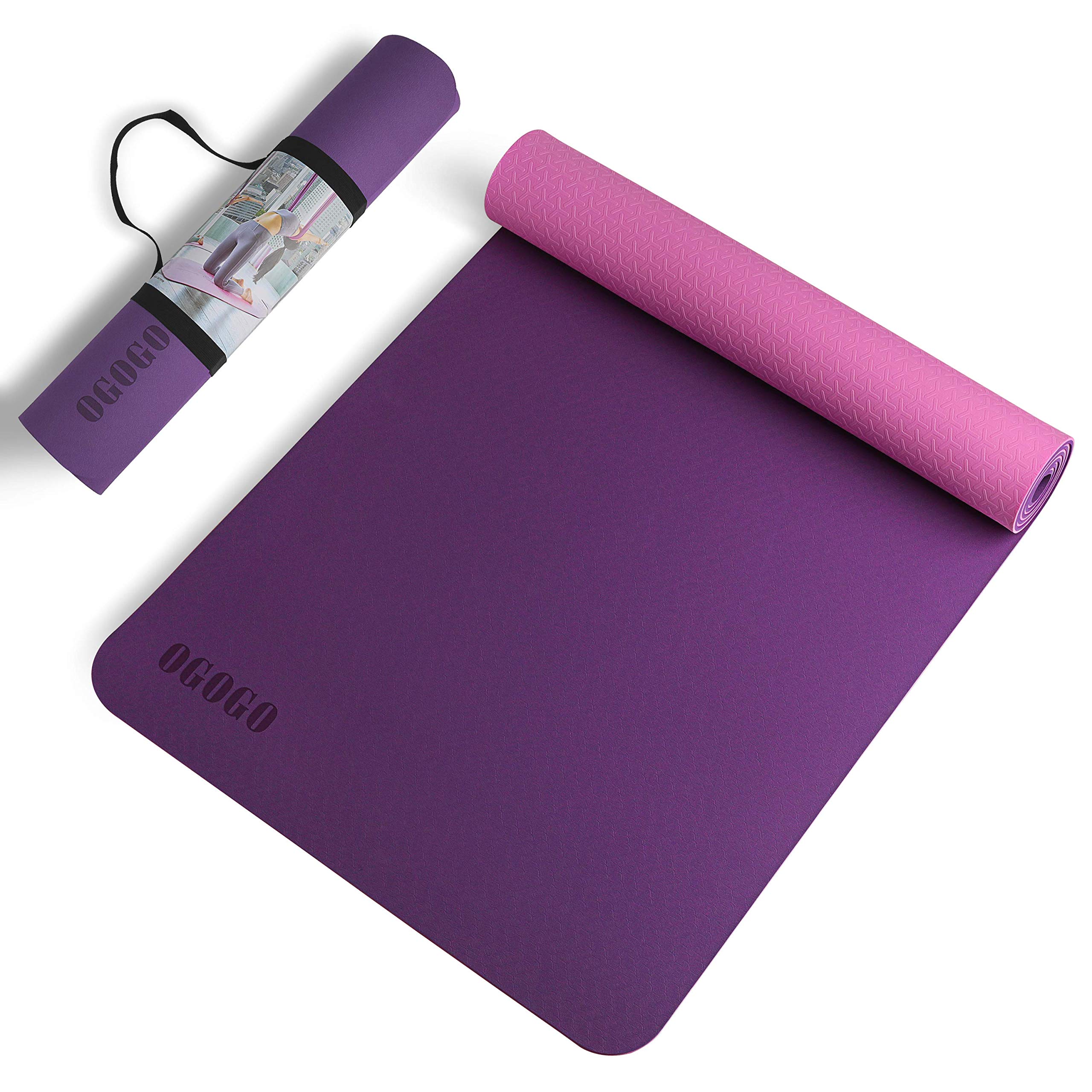 OGOGO Yoga Mat Double-Sided Non Slip,Eco Friendly Exercise Yoga Mat for Men and Women,Thick High Density Pro Mat with Carrying Strap