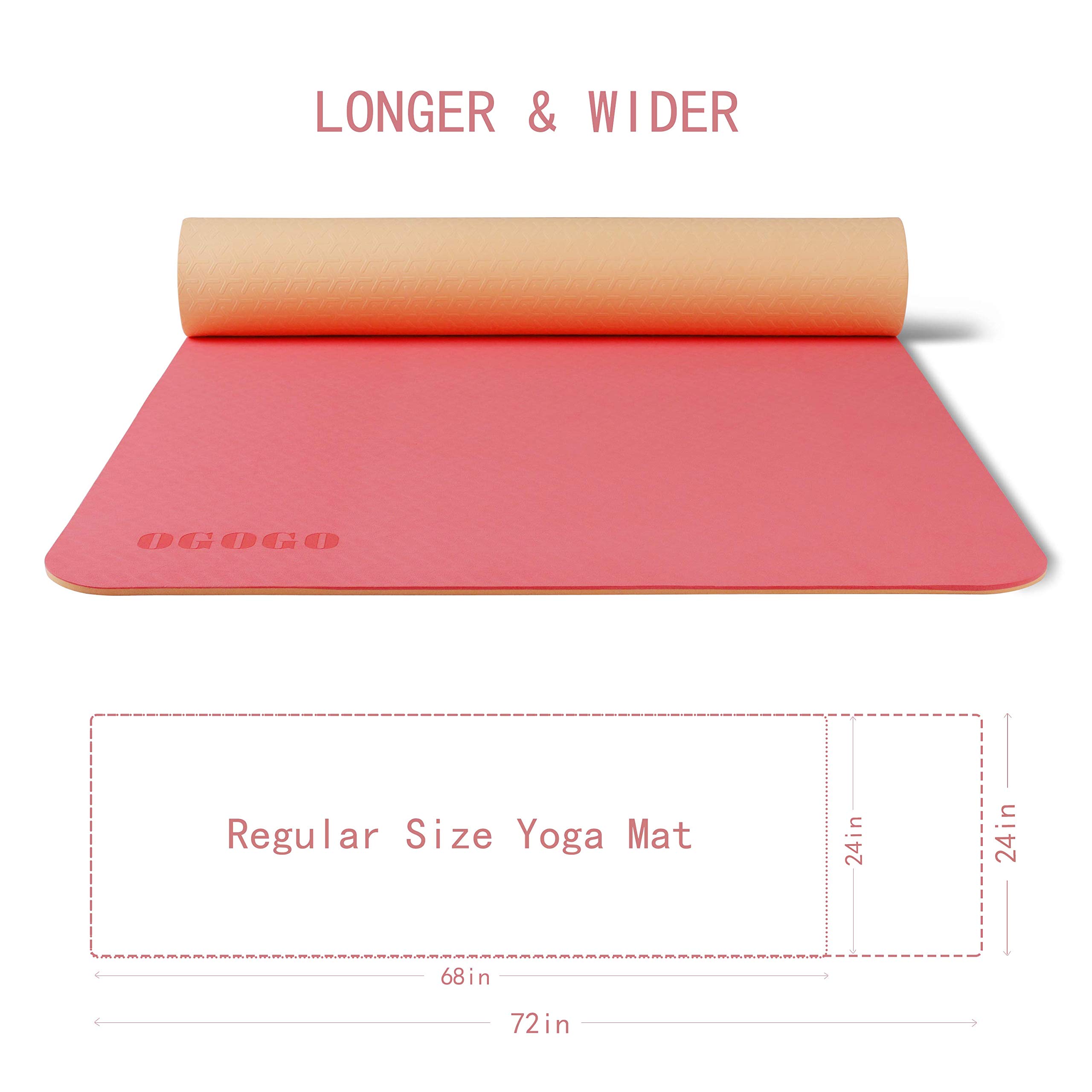 OGOGO Yoga Mat Double-Sided Non Slip,Eco Friendly Exercise Yoga Mat for Men and Women,Thick High Density Pro Mat with Carrying Strap