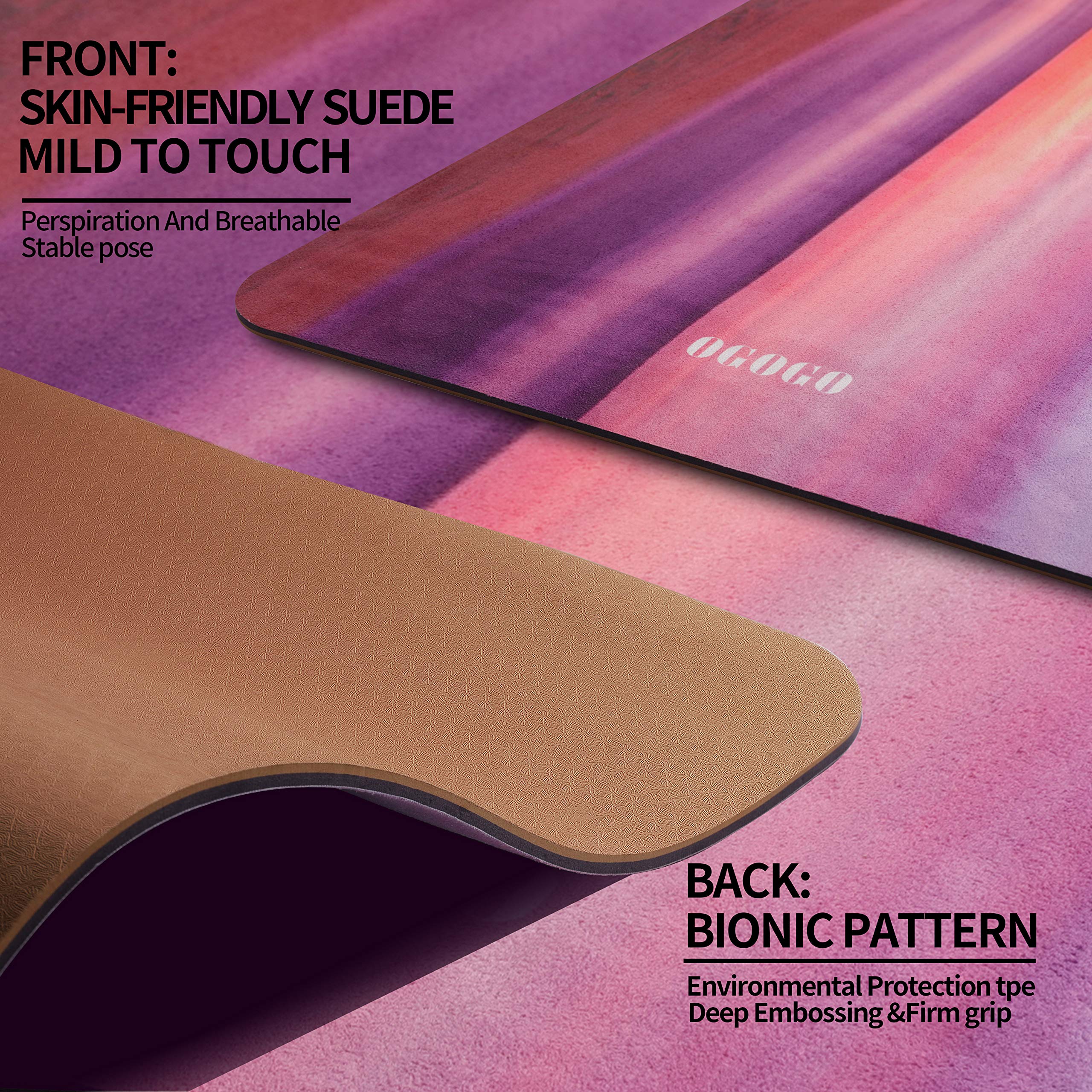 OGOGO Suede Yoga Mat,Non Slip Eco Friendly Fitness Exercise Mat with Carrying Strap,Pro Yoga Mats for Women and Men,Workout Mats for Home