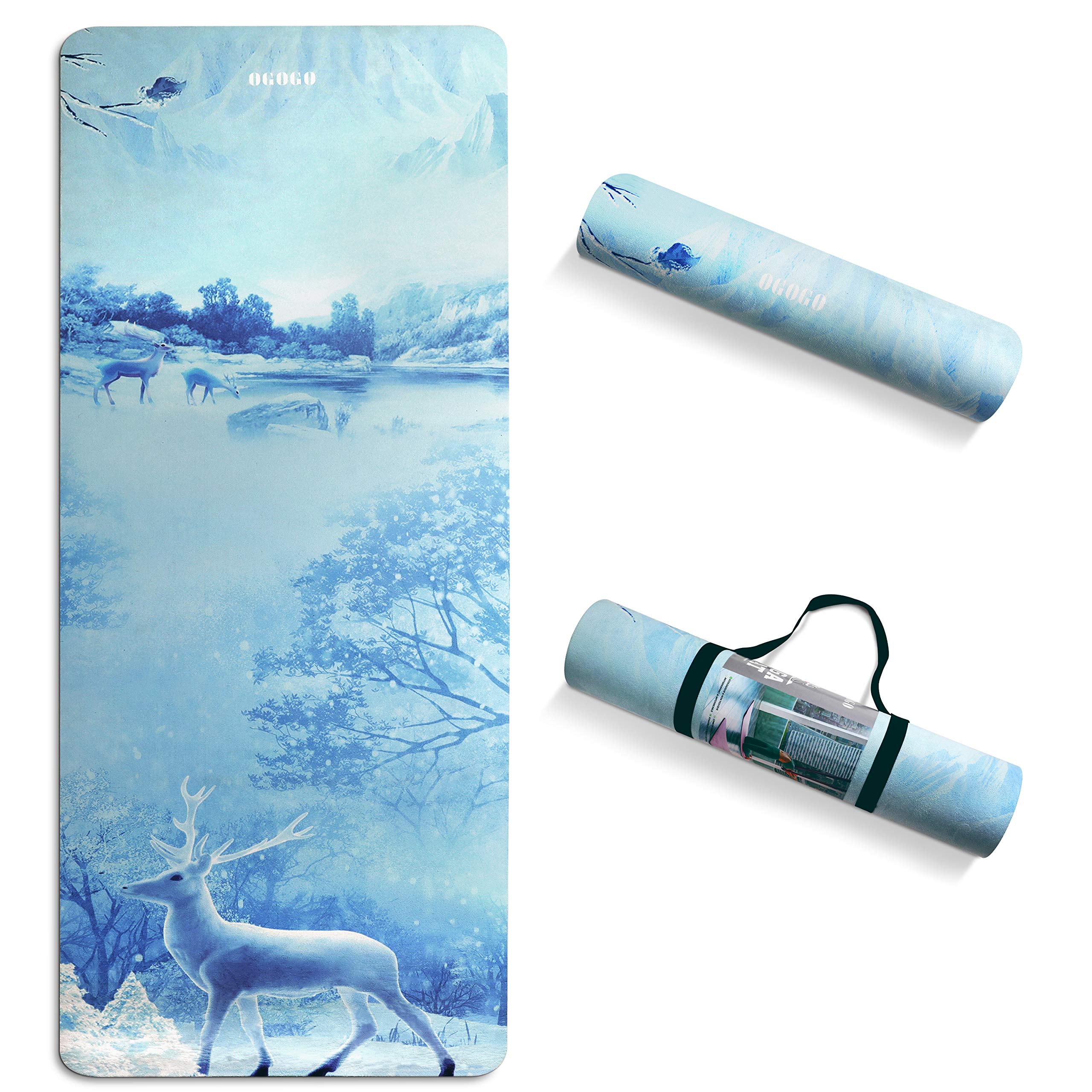 OGOGO Suede Yoga Mat,Non Slip Eco Friendly Fitness Exercise Mat with Carrying Strap,Pro Yoga Mats for Women and Men,Workout Mats for Home