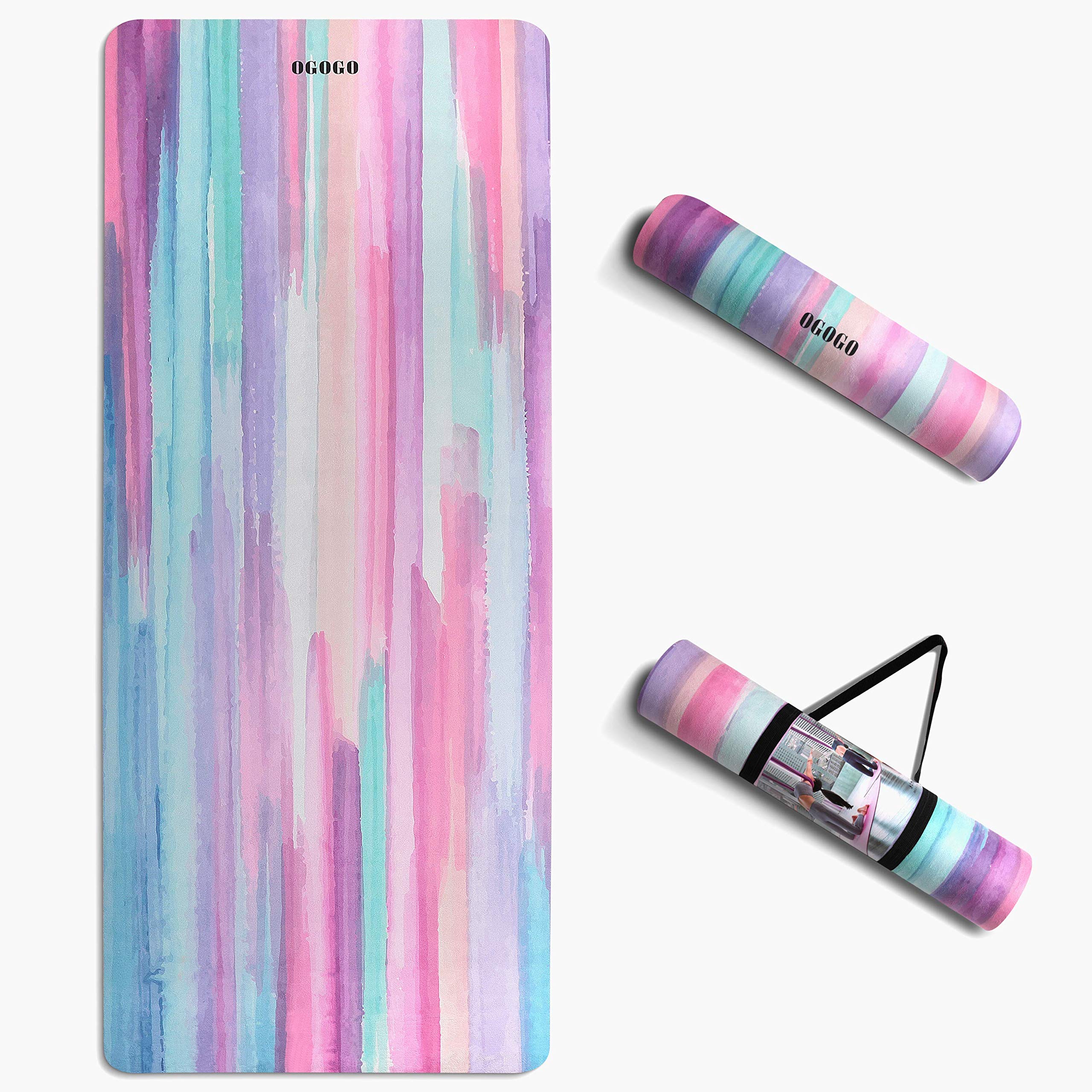 OGOGO Suede Yoga Mat,Non Slip Eco Friendly Fitness Exercise Mat with Carrying Strap,Pro Yoga Mats for Women and Men,Workout Mats for Home